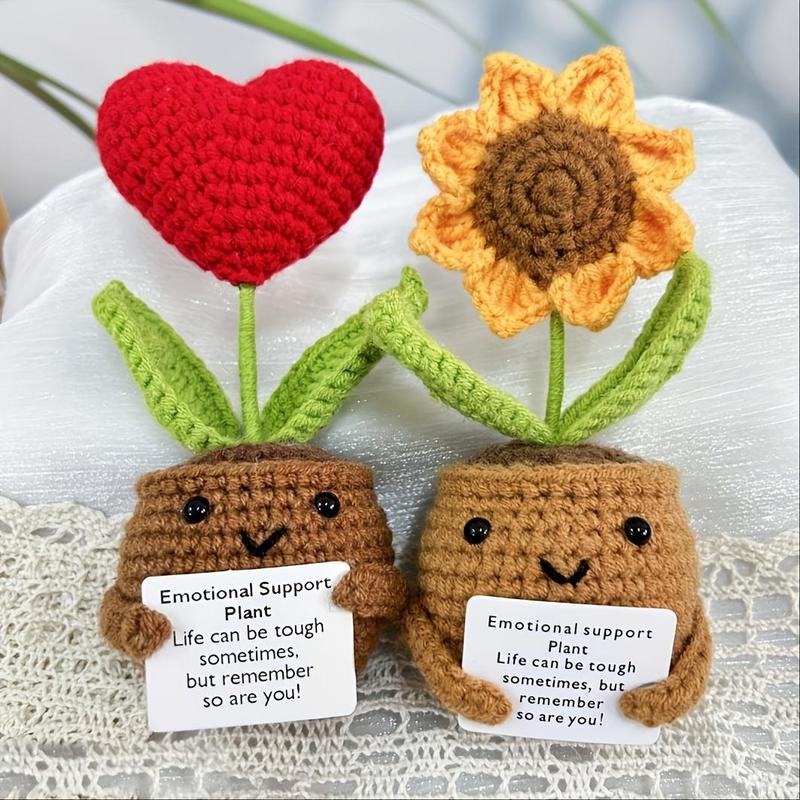 Handmade Crochet Faux Potted Plant, 1 Count Emotional Support Plant Crochet Kit, Sunflower Pots Set, All-season Fabric Decor, with Inspirational Cards