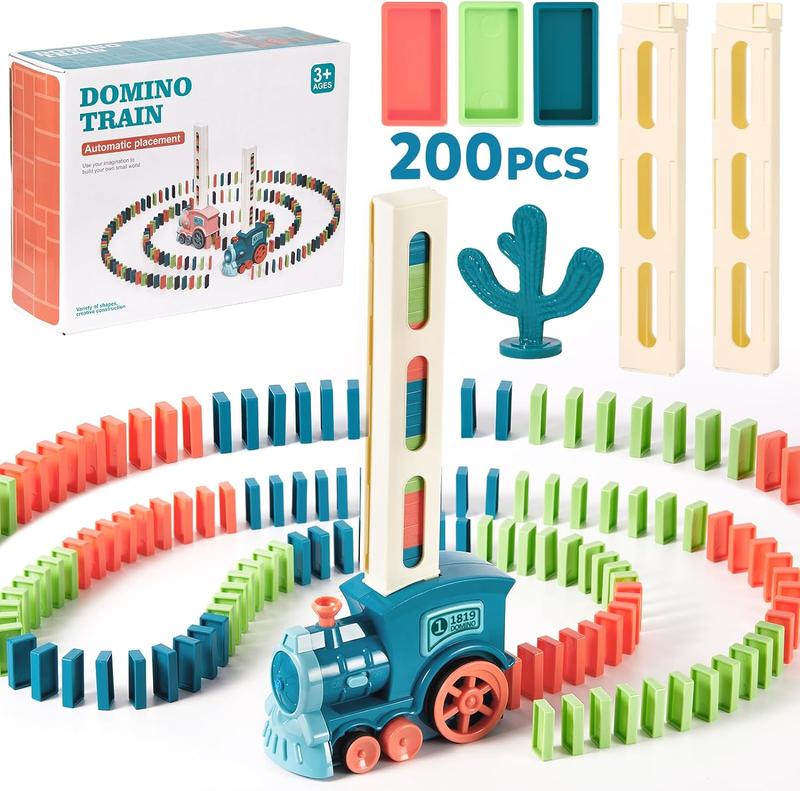 200 PCS Domino Train Toy Set, Automatic Dominos Train for Kids Boys Girls, Electric Dominoes Machine Train Toy Set with Sound Light, Birthday Gifts for Kids Family Games Dominos Dominoes