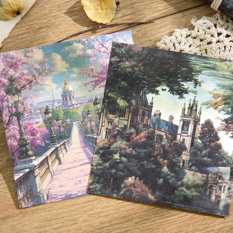 Vintage Landscape Pattern Material Paper, 160 Sheets bag Exquisite Castle Natural Style Making Paper, DIY Decorative Paper for Scrapbooking & Journal Making