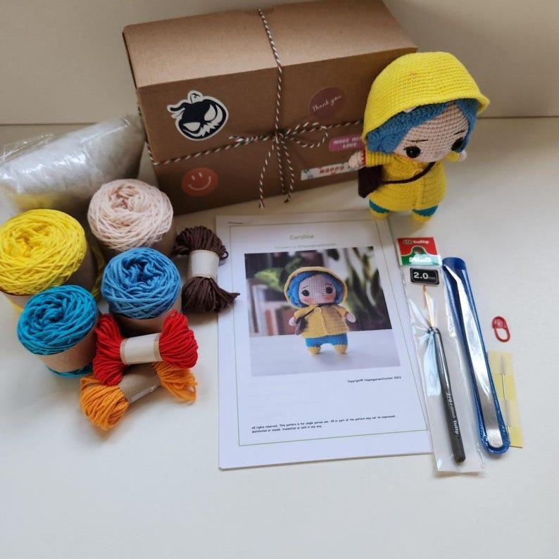 Crochet Kit, Coraline Crochet Kit, Amigurumi Kit, DIY Kit Craft Eco-friendly Gift for