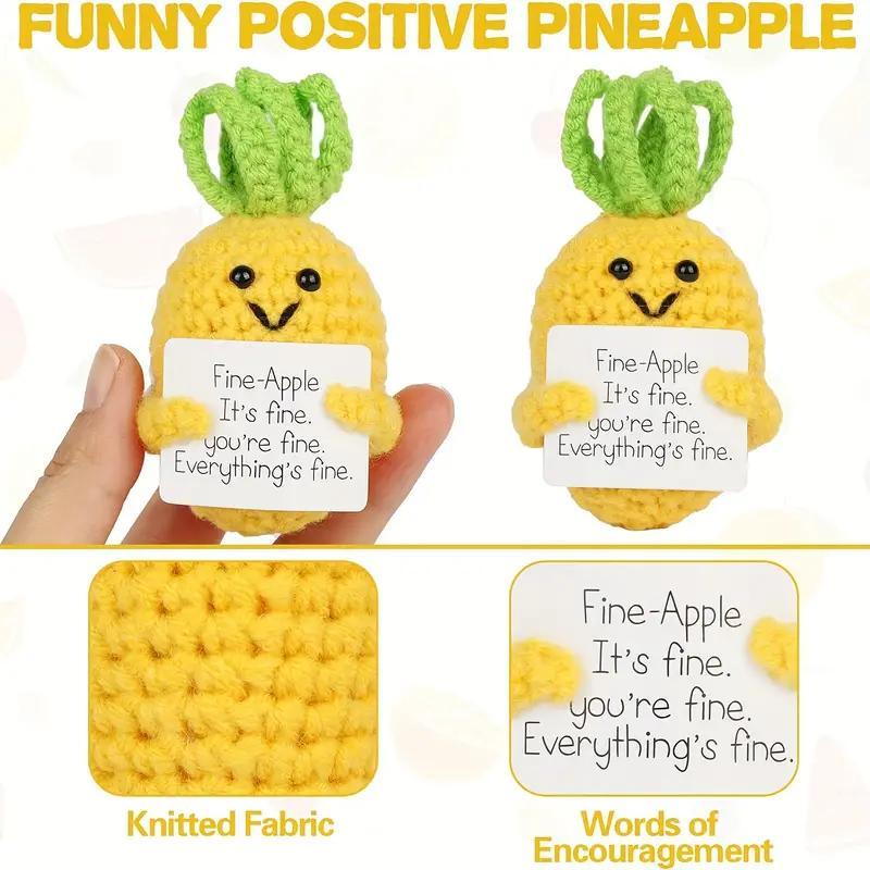 Pineapple Shaped Crochet Ornament, 1 Set Cute Handmade Knitted Doll with Positive Energy Card, Creative Cute Crochet Ornament for Car Decoration, Bag Pendant, Or Home Decor, Crocheting for Beginners, Christmas Gift