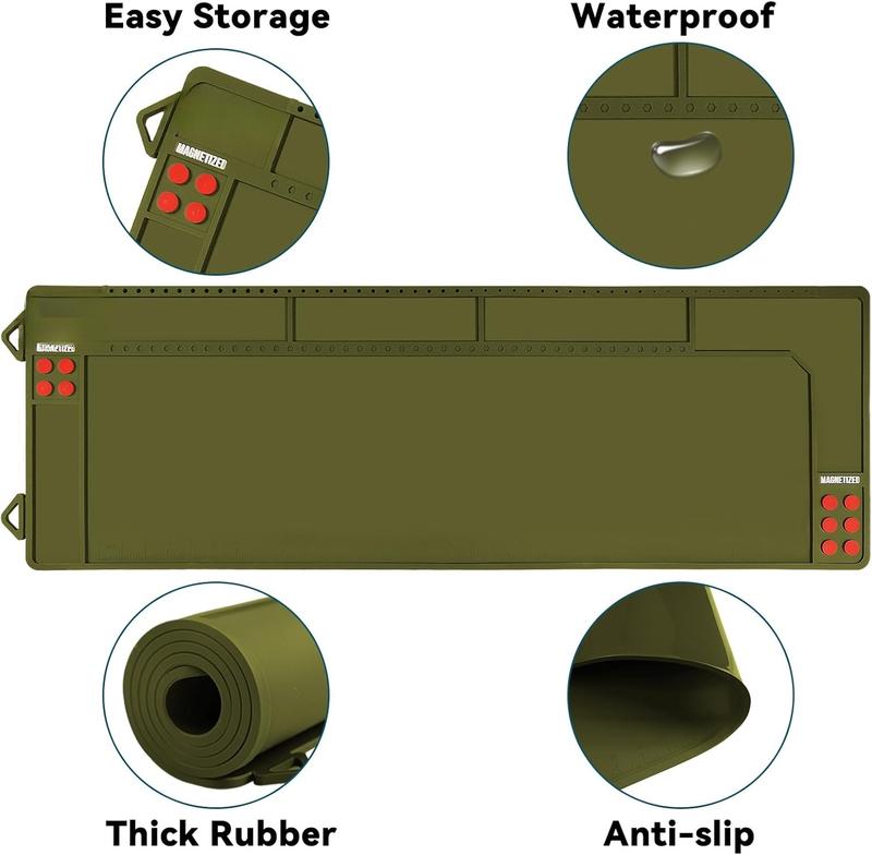 Rifle Shotgun Gun Cleaning Mat Large, Magnetic Gun Cleaning Mats for All Guns, Anti-Slip Rifle Gun Mat with Organizer Parts Tray, Protective Workbench Cleaning Pad Inch Ruler