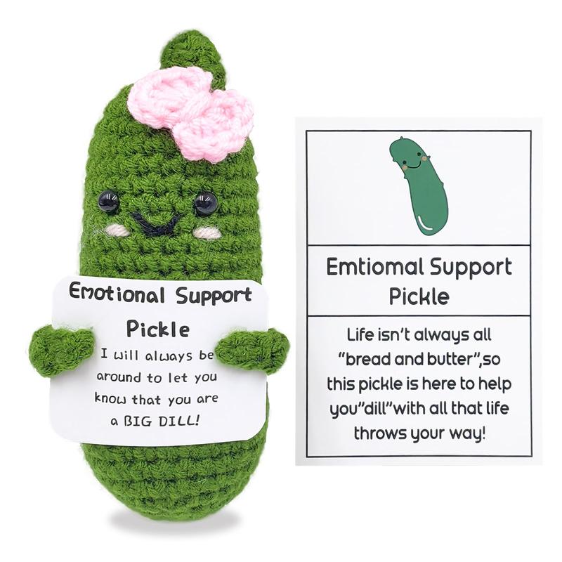 Mini Handmade Funny Positive Emotional Support Pickle, Cute Stuff Funny Knitted Wool Handwoven Ornaments Christmas Crochet Gifts Under 10 Dollars for Woman Coworkers Friend Family 4.27inch