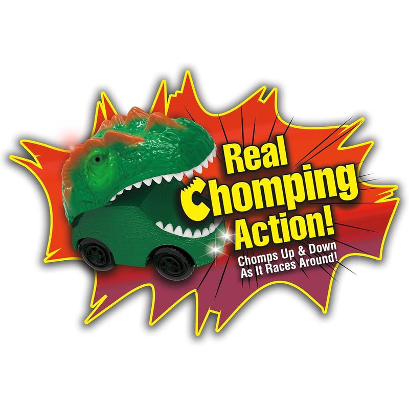 Ontel Magic Tracks Dino Chompers, 8 Feet of Track with Real Chomping Action Dino Car, Ages 3+