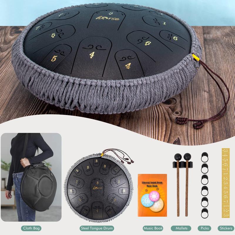 Rain Drum for Outside Garden,Chakra Drum for Rain Outdoor,Drum Rain Chime Waterproof,Steel Tongue Drum 3 Inches 6 Notes Rain Chime(Black)