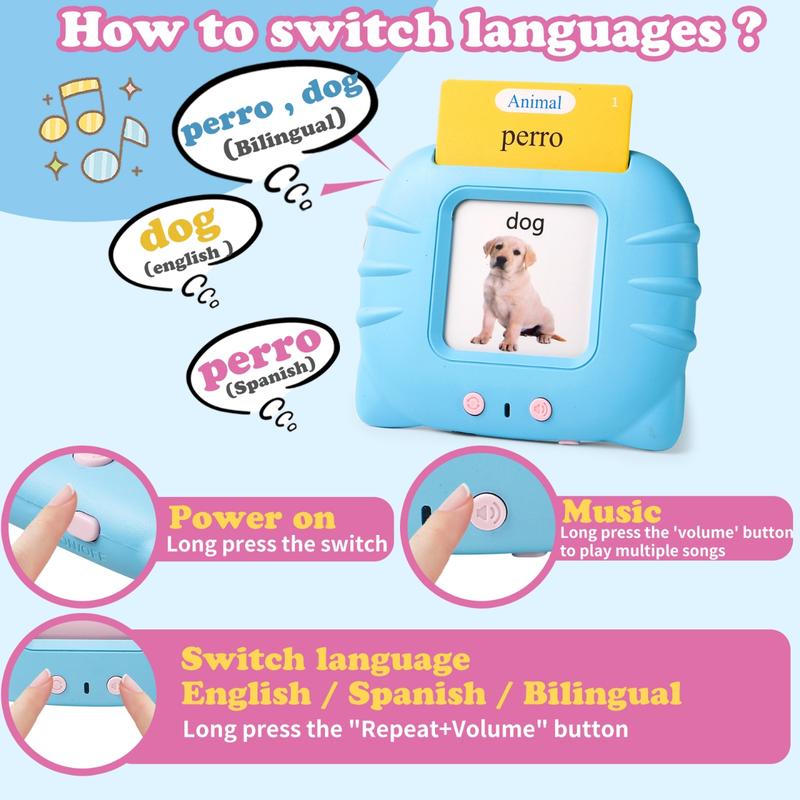 [2025 New] Bilingual Talking Flash Cards Toy for Kids with 224 Sight Words - English & Spanish Educational Language Learning Toy