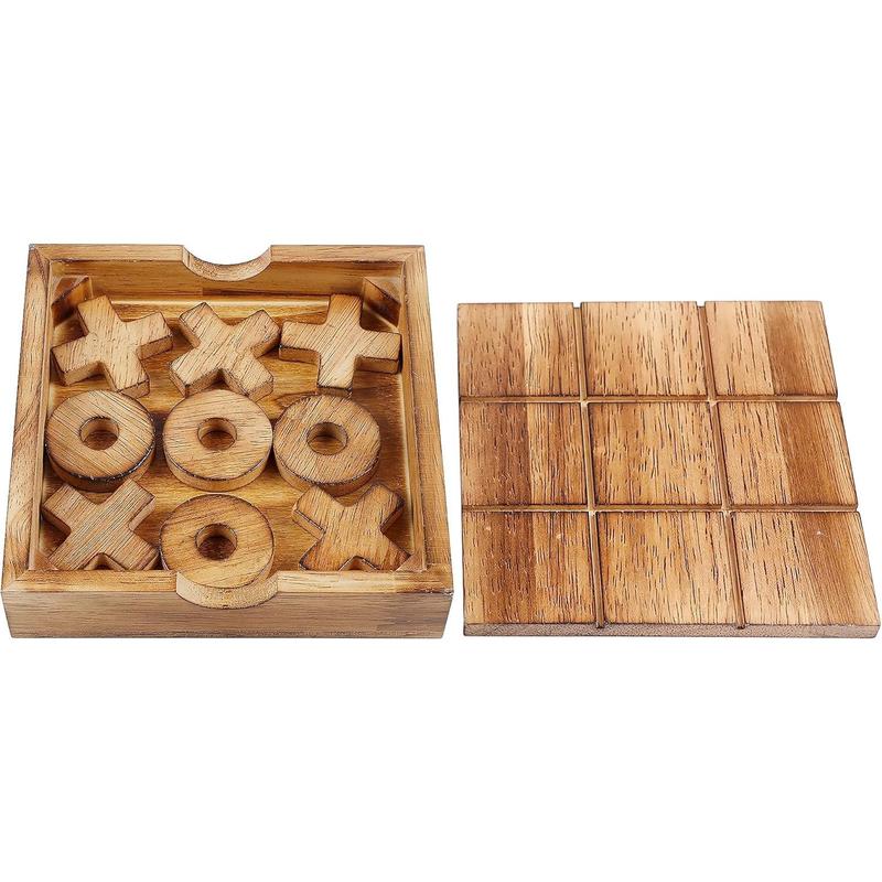 Tic Tac Toe & 4 in a Row Table Games Set - Rustic Decor Wood Strategy Board Games for Families