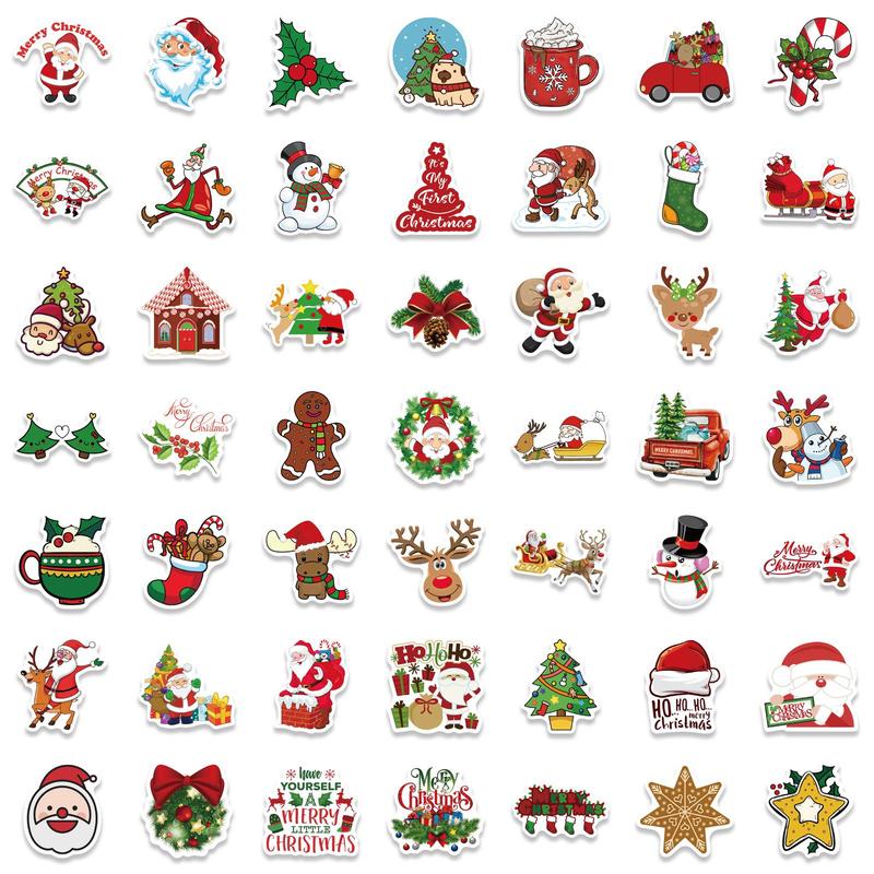 Christmas Themed Sticker, 100pcs set Self Adhesive Decorative Sticker, DIY Decals for Water Bottle Laptop Phone Case Scrapbooking Journal Making