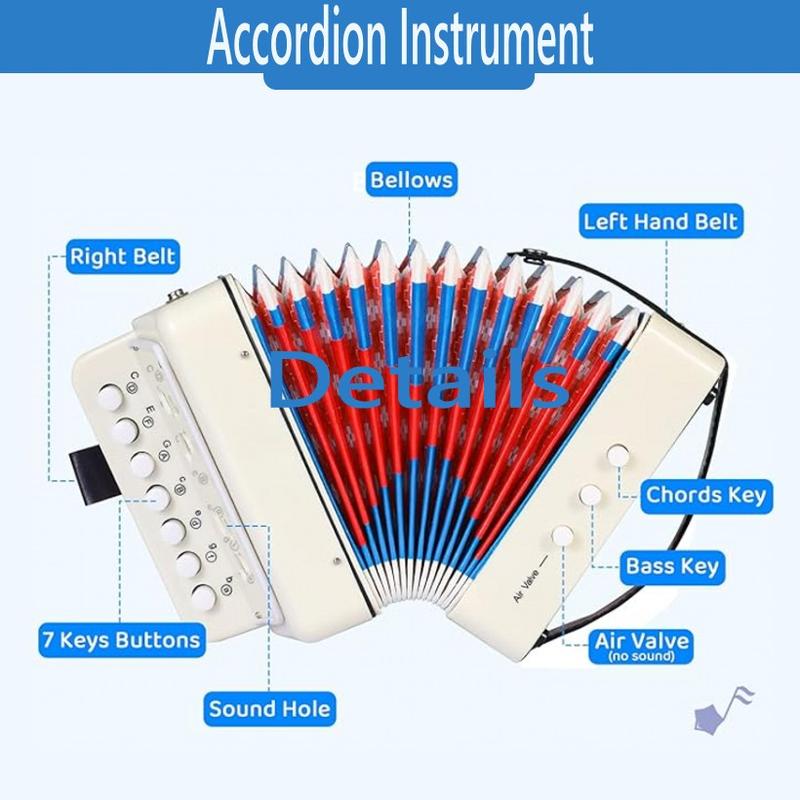 Accordion Instrument - 10-Key Button Accordion , Ideal for Beginner and kid, Lightweight - White，Ideal Gift for Christmas and Thanksgiving