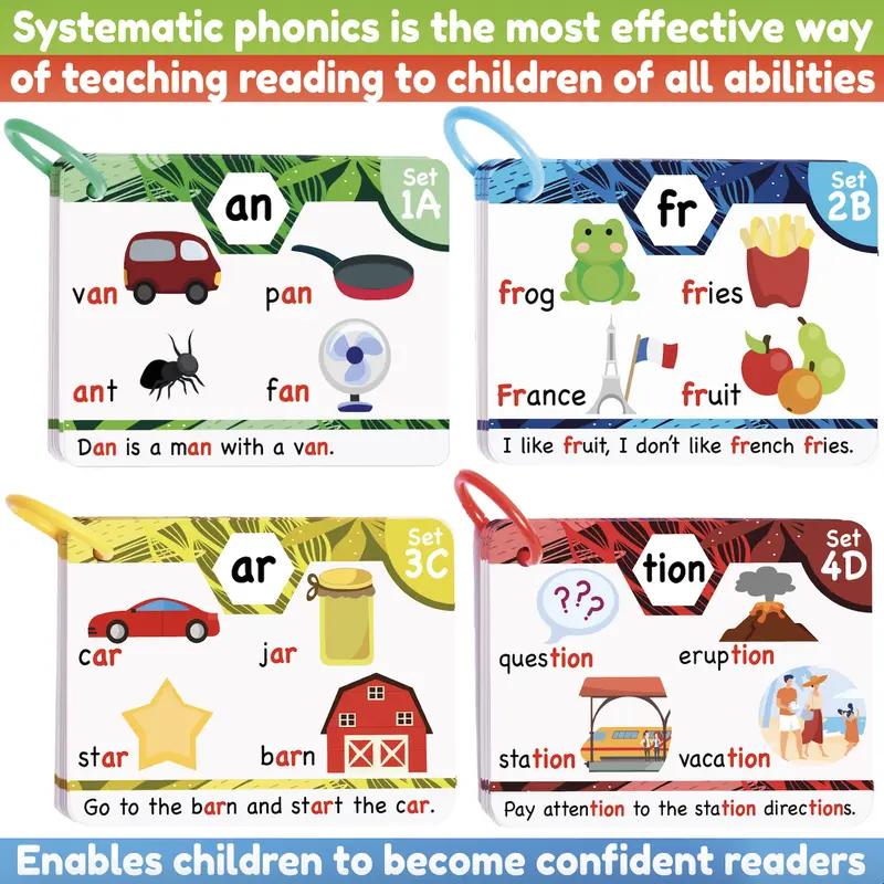 Phonics Flash Cards - Learn to Read in 20 Phonic Stages - Digraphs CVC Blends Long Vowel Sounds - Educational Homeschool Resource for Kids Ages 4-8