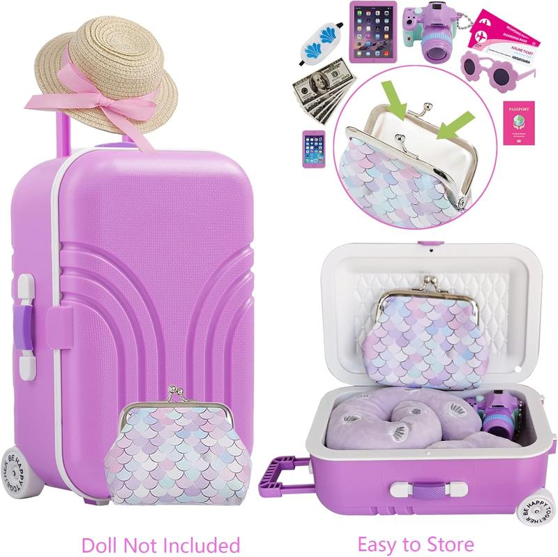 Christmas 18 Inch Doll Suitcase Travel Luggage Play Set, 18