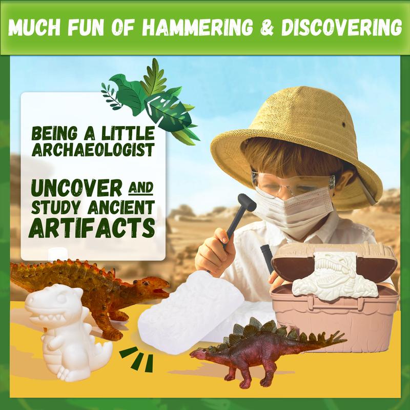 Dinosaur Mystery Digging Set Painting Kit for Kids with 16 Figurines & Jungle Map