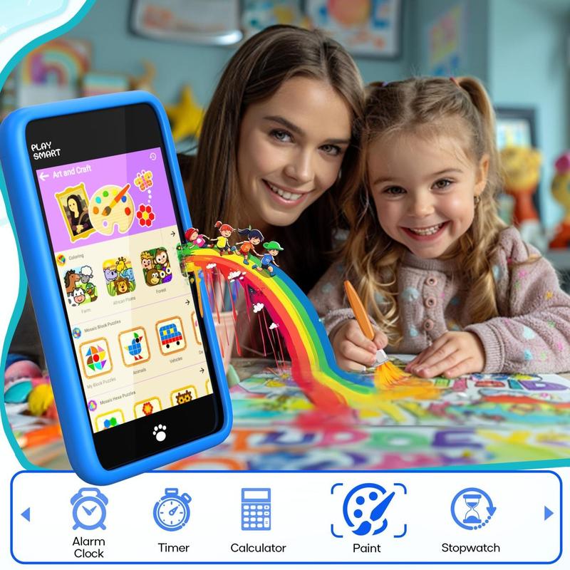 PlaySmart Kids Phone Toys Girls Boys Age 3-12, Camera, 200+ Educational Games, Music Player, 3.97