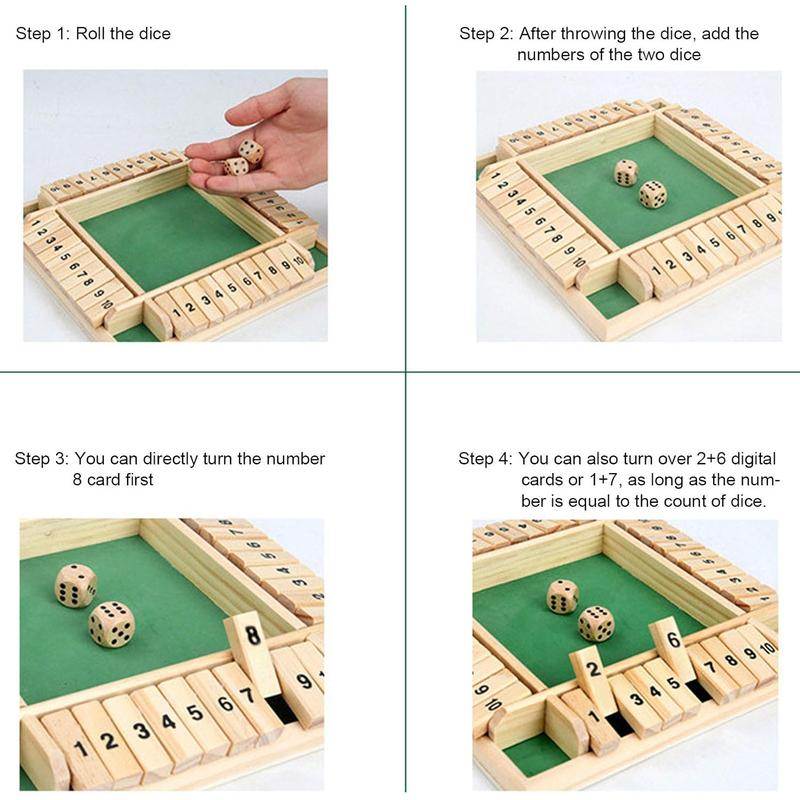 Shut The Box Dice Game, Wooden Board Table Math Game with 2 Dice and Shut, 2-4 Player Family Wooden Board Table Math Games for Adults and Kids