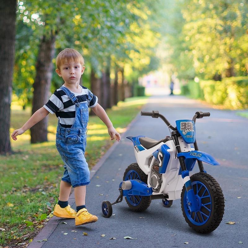 Aosom 12V Kids Motorcycle, Electric Motor Bike, Battery-Powered Ride-On Toy with Charging Battery, Training Wheels, Blue