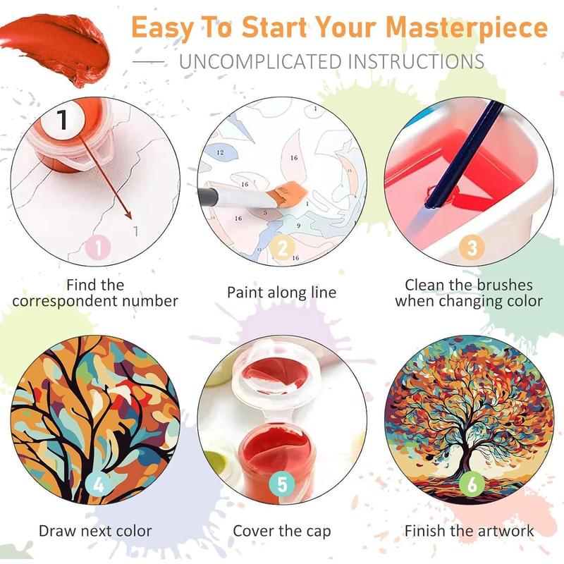 Framed Paint by Numbers Kit for Adults Beginners Tree of Life Acrylic Easy Paint by Number with Frame, Watercolor Paint by Number Kits on Canvas Framed (10 * 10 Inch, without Easel)