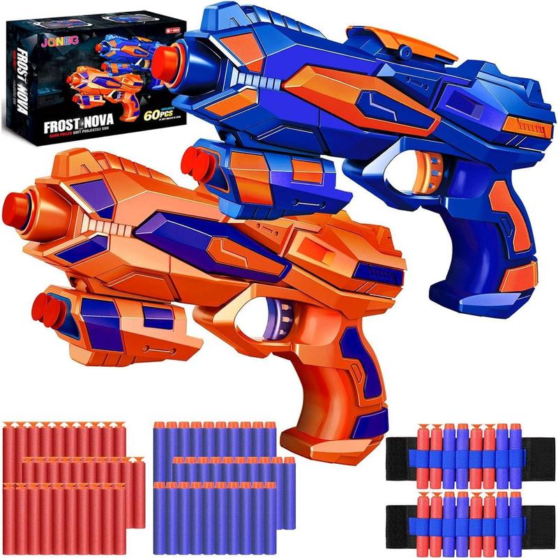 2 Pack Blaster Guns Toy - with 60 Soft Foam Darts Bullets& 2 Wrist Bands, for Boys Kids Outdoor Games