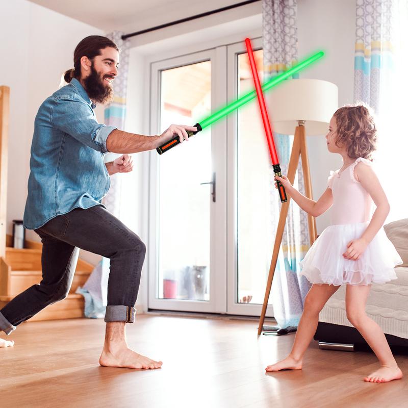 Light up Sabers for Kids, 3 Packs 3 Colors Light Sword with FX Sound (Motion Sensitive) and Glowing Handle, Expandable Light Sabers Set for Halloween Xmas Children's Day Gifts