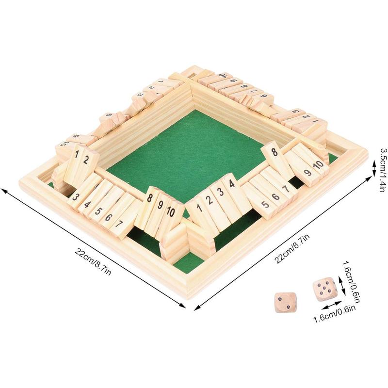 Shut The Box Dice Game, Wooden Board Table Math Game with 2 Dice and Shut, 2-4 Player Family Wooden Board Table Math Games for Adults and Kids