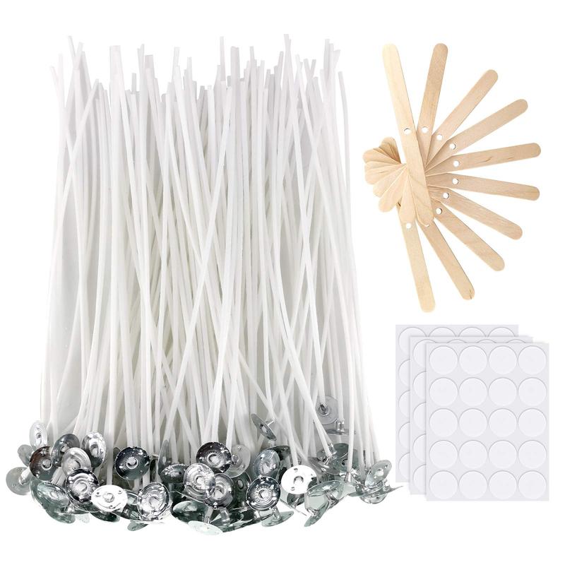 Candle Wick Making Set, 1 Set Candle Making Tool With 60 Holding Stickers & 10 Pieces Wooden Holding Sticks & 100 Candle Wicks, Party Decoration For DIY