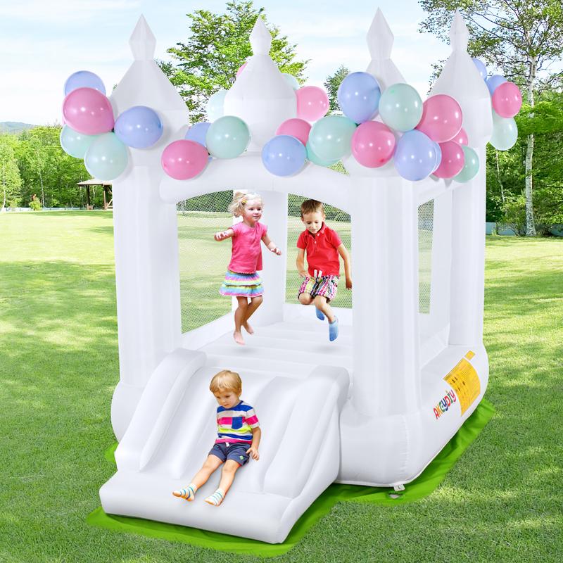 Whubefy White Bounce House, Inflatable White Bouncy Castle for Kids 3-10, Toddler Bouncy House with Slide, Blower, Floor Mat, Balloons, White Jumping Castle for Birthday Wedding Decoration ,Christmas Gifts