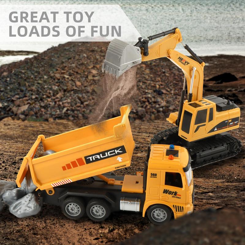 2 in 1 Remote Control Engineering Vehicle Toy Set, 1 Set Excavator & Dumper Truck Toy with Light & Music, Birthday Gift for Boys & Girls