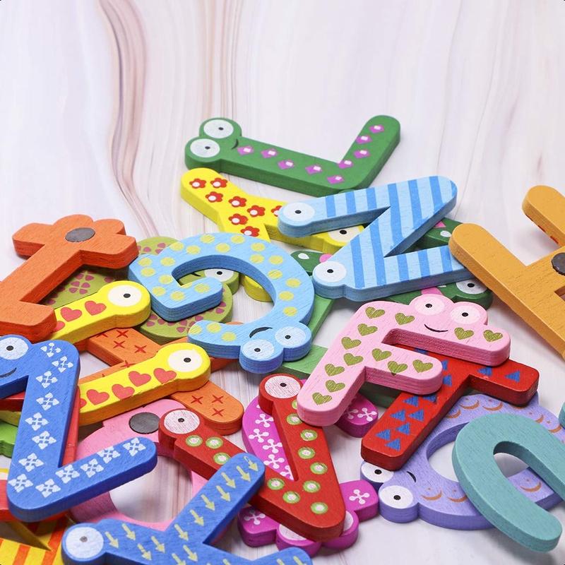 26pcs Wooden Magnets Fridge Letters Wooden Large Magnetic Fridge ABC Alphabet Cute Spelling Learning Game Toys for Boys Girls Preschool Education