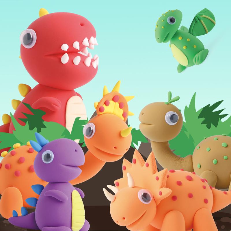 DIY Clay,Dinosaur Adventures-Air Dry Clay 12 boxes, Soft & Ultra Light, safe&Non-Toxic, DIY Craft Easy to use,Modeling Clay for  with Accessories, Tools and Tutorials