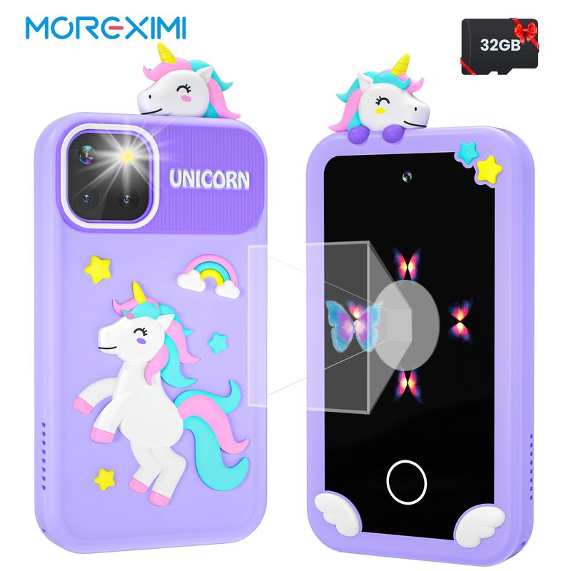 MOREXIMI Smartphone Toy for Kids, Birthday Gift Unicorn Toy Phone, Touch Screen Holographic projection Kids Phone, Travel Toy Preschool Learning Toy with 32GB SD Card