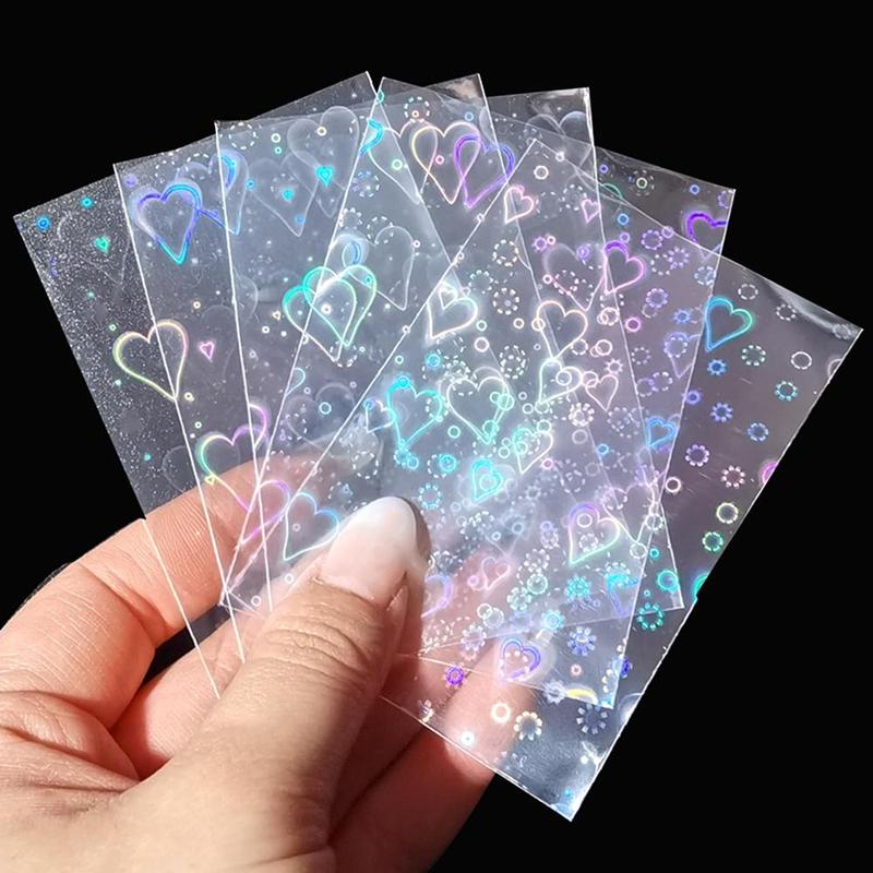 Heart Pattern Photocard Sleeve, 50pcs pack Laser Card Sleeve, Holographic Film for Card Making, DIY Scrapbooking Supplies, Gifts & Wrapping Supplie