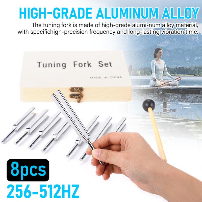 8pcs 256-512HZ Steel Tuning Fork Set Vibrating Yoga Meditation Tuning Fork