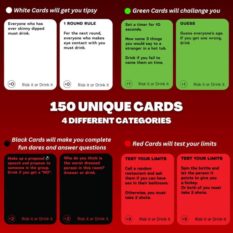 Drinking Game Card, 1 Box Hilarious Dares & Risky Questions for Adults Games Nights, Adult Cards for Party Pregames, College Or Bachelorette