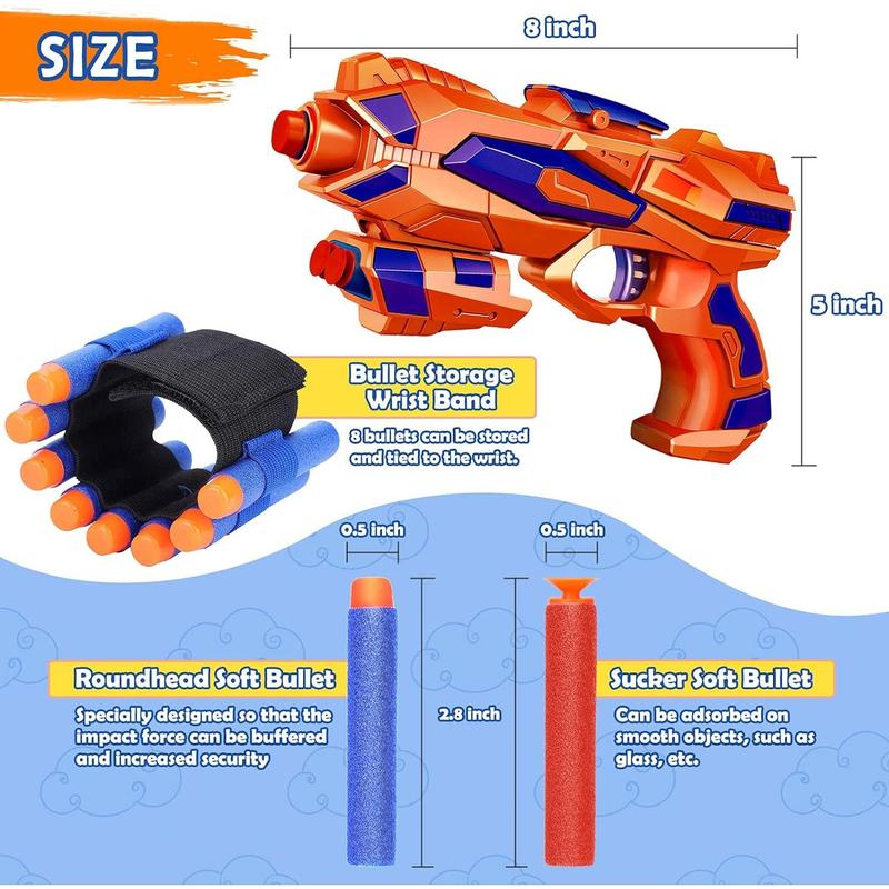 2 Pack Blaster Guns Toy - with 60 Soft Foam Darts Bullets& 2 Wrist Bands, for Boys Kids Outdoor Games