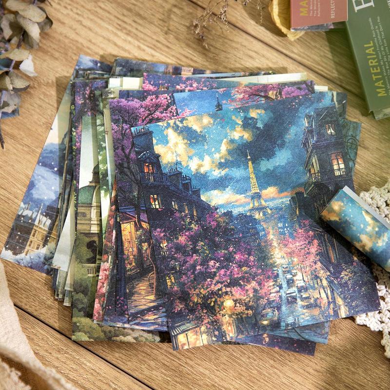 Vintage Landscape Pattern Material Paper, 160 Sheets bag Exquisite Castle Natural Style Making Paper, DIY Decorative Paper for Scrapbooking & Journal Making