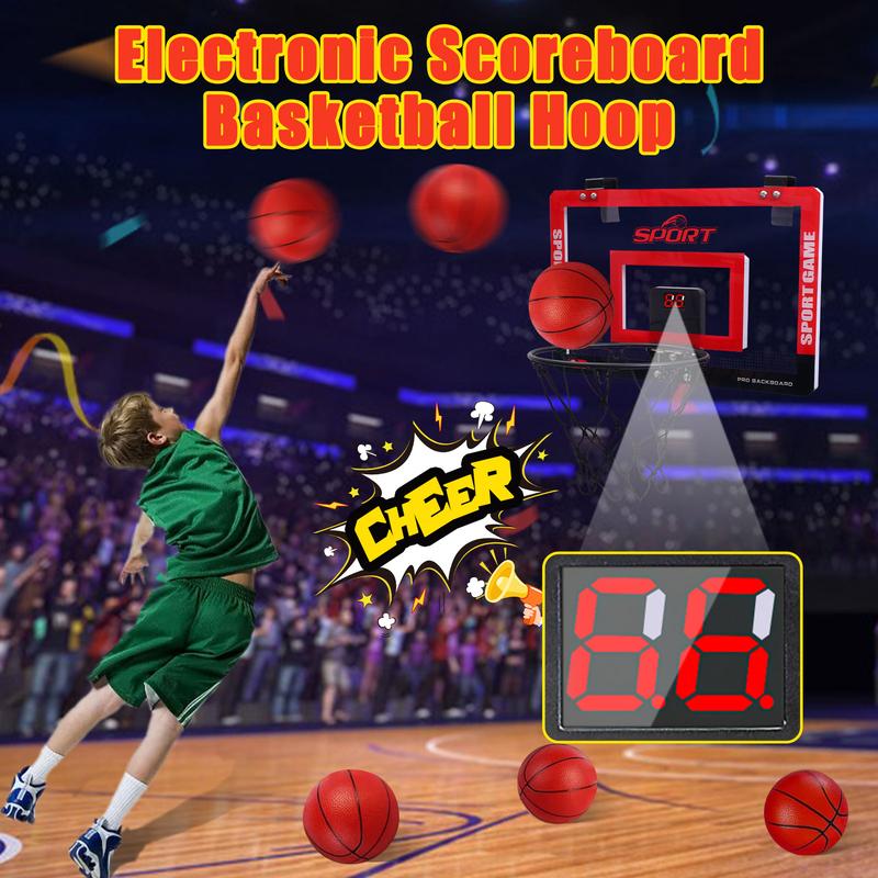 Indoor Outdoor Mini Basketball Hoop with Scoreboard, Over the Door Portable Basketball Hoop Set, Indoor Basketball Game Toy for Kids & Adults