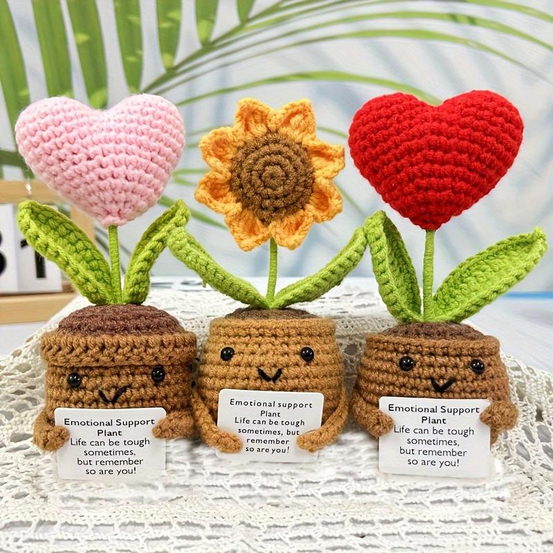 Handmade Crochet Faux Potted Plant, 1 Count Emotional Support Plant Crochet Kit, Sunflower Pots Set, All-season Fabric Decor, with Inspirational Cards