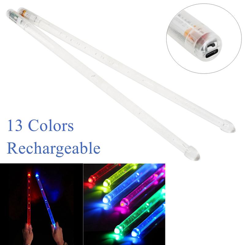 Bright LED Light Up Drumsticks, USB Rechargeable 13 Color Changing Drum Sticks, Glow in The Dark Drumsticks, Drummer Gifts Drum Sticks for Adults Kids, Not Include Cables & Charge Wire