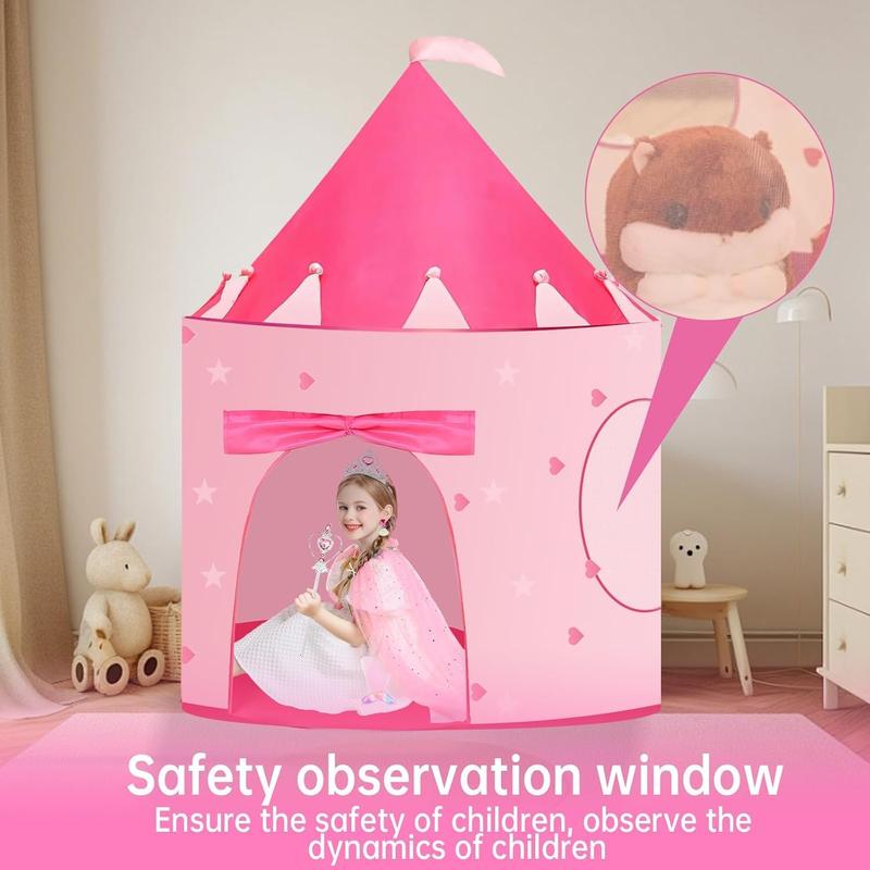 Christmas gift 13-Pcs Princess Castle Play Tent with LED Star Lights & Crown - Pink Princess Toy Tent for Girls | Indoor & Outdoor Playhouse