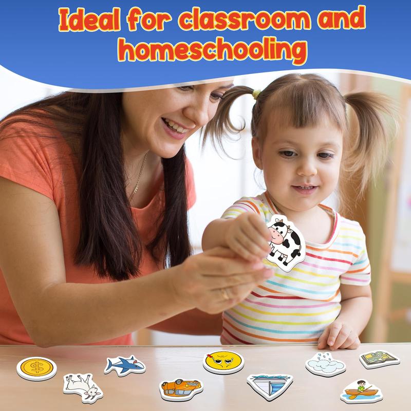 Vowel Word Games,Phonics Games,50 Magnetic Objects, Fridge Magnets,Learn to Read Spelling Reading Learning,Educational,Learning Magnetic Toys for Whiteboard