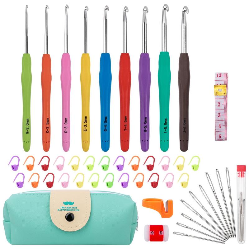 Crochet Hook Set, 1 Set Yarn Crochet Kit for Beginners, Knitting Needles with Ergonomic Handles, Crochet Needle Kit with Blue Case for Crocheter [Package List As Picture Shown]