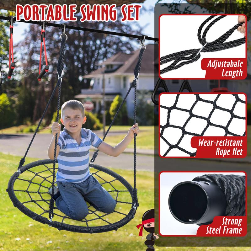 Hapfan 50ft Ninja Warrior Obstacle Course for Kids with Swing, Ninja Obstacle Course with 10 Accessories for Backyard, Jungle Gym christmas gifts