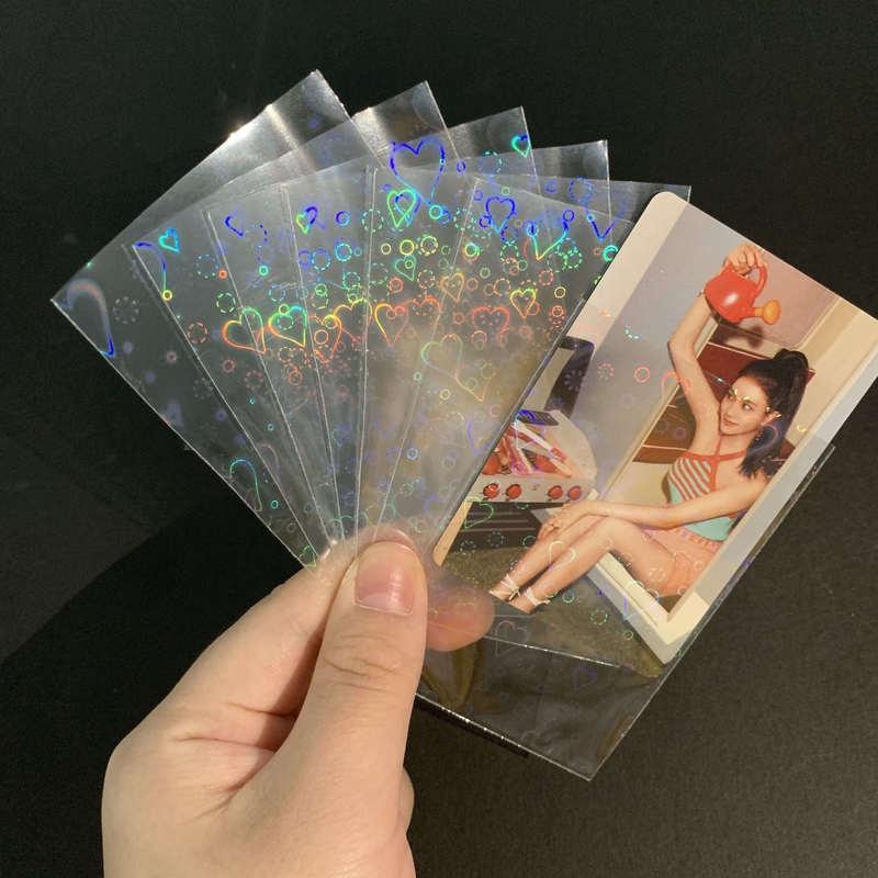 Heart Pattern Photocard Sleeve, 50pcs pack Laser Card Sleeve, Holographic Film for Card Making, DIY Scrapbooking Supplies, Gifts & Wrapping Supplie