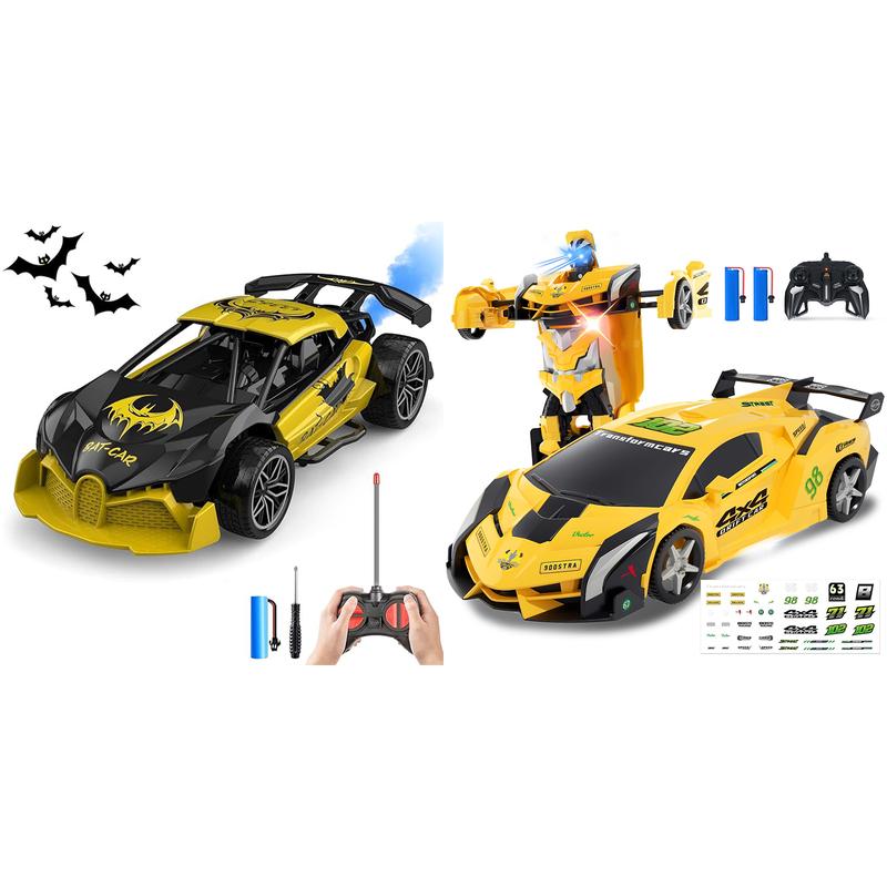 Transformable Robot RC Car+Jet RC Car 2.4GHz-1:18 Scale,Lights,Rotatable Drift,Rechargeable,Christmas Halloween Gift