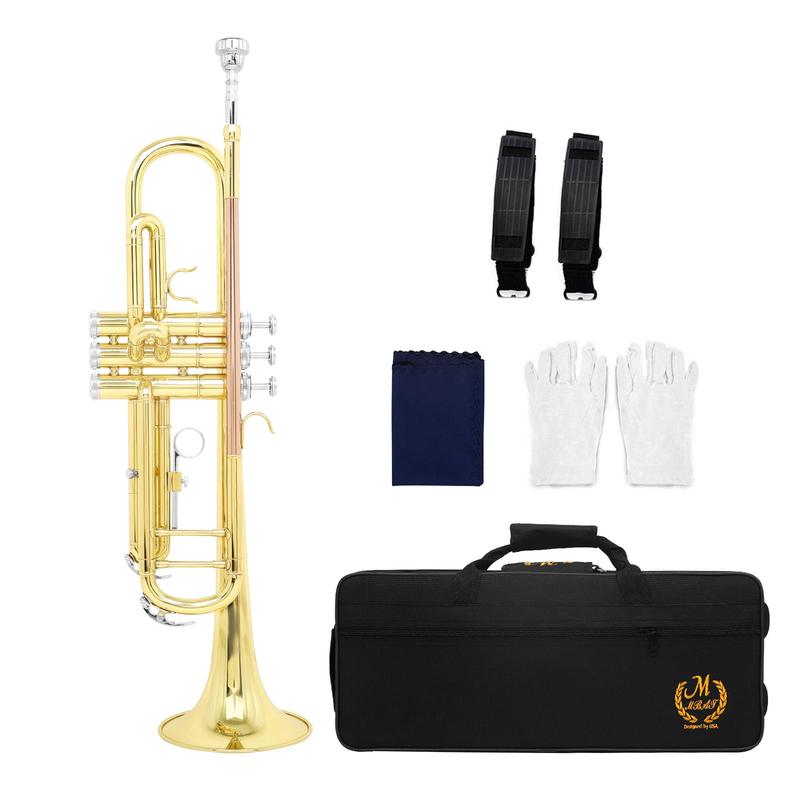 Brass Trumpet, 1 Box Bb Standard Brass Trumpet with Storage Box, Brass Instrument for Beginners, Musical Instrument