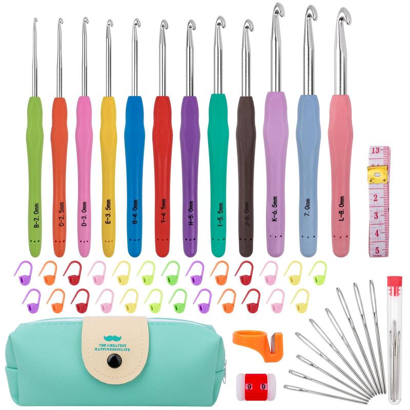 Crochet Hook Set, 1 Set Yarn Crochet Kit for Beginners, Knitting Needles with Ergonomic Handles, Crochet Needle Kit with Blue Case for Crocheter [Package List As Picture Shown]