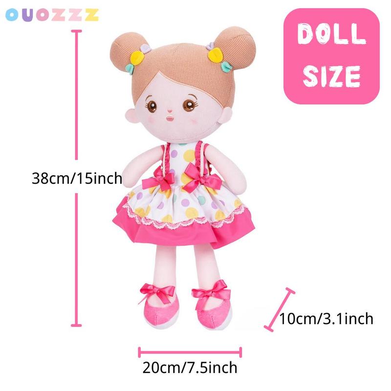 Soft Girl Doll, 1 Count Cute Plush Doll With Polka Dot Dress, Birthday Gift For Girls