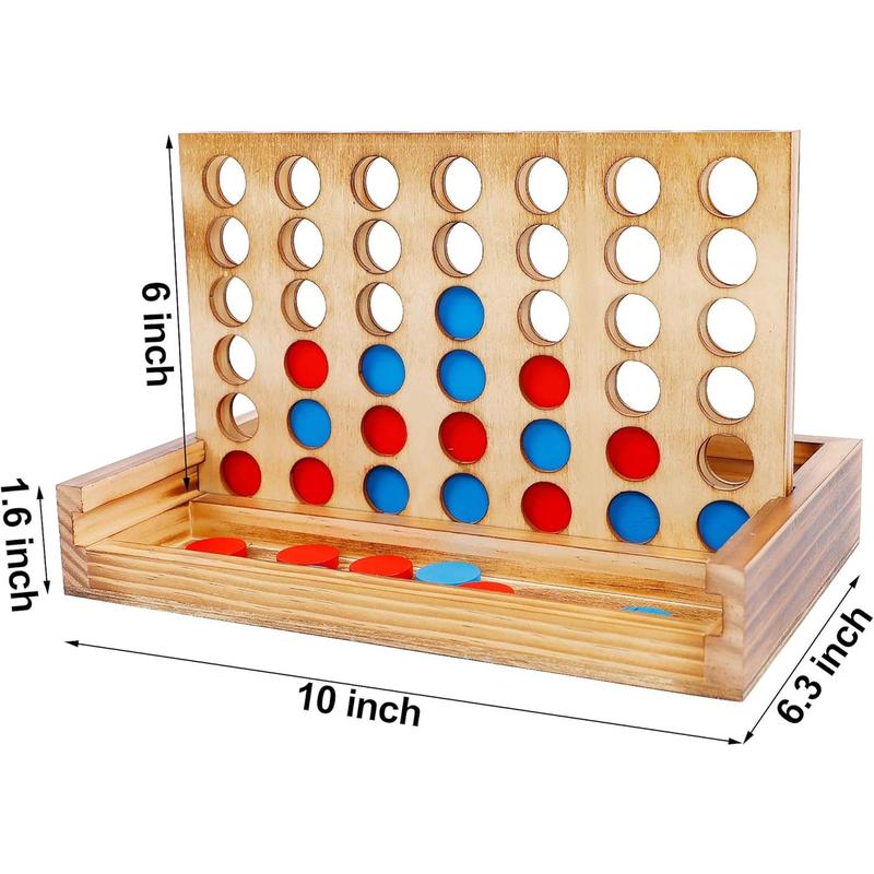 Tic Tac Toe & 4 in a Row Table Games Set - Rustic Decor Wood Strategy Board Games for Families