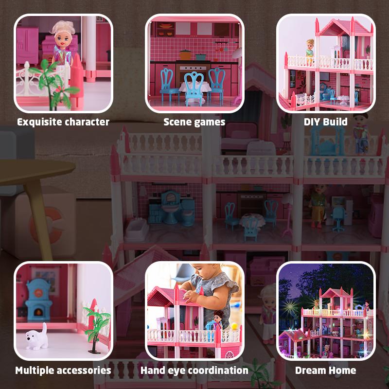 Doll House For Girls Playhouse Dollhouse Toy Set,Dollhouse With Lights For Kids, Portable Building Dolls Playset Toys Kit Gift Christmas, Thanksgiving Day Gift, Gaming Gift