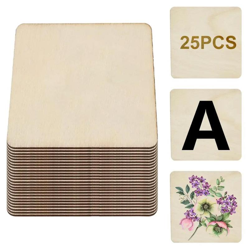 Unfinished Wooden Pieces, 25 50pcs Blank Natural Square Cutouts Board, DIY Crafts Painting, Scrabble Tiles, Coasters, Decoration