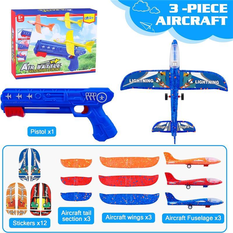 3-Pack Airplane Launcher Toys with 2 Flight Modes, LED Foam Glider Catapult Planes, Outdoor Flying Toy for Kids 6+, Birthday Gifts & Party Supplies